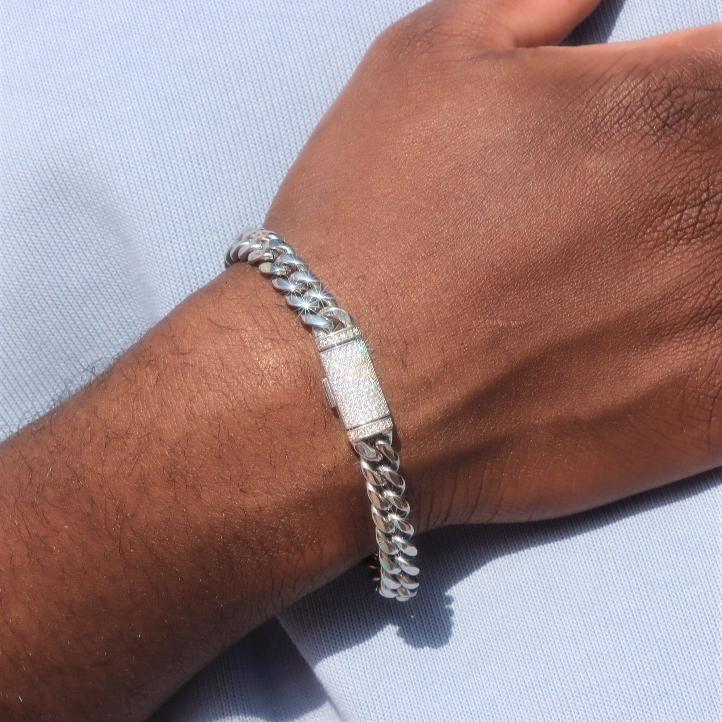 Plain White Gold Cuban Link Bracelet with Moissanite Box Clasp