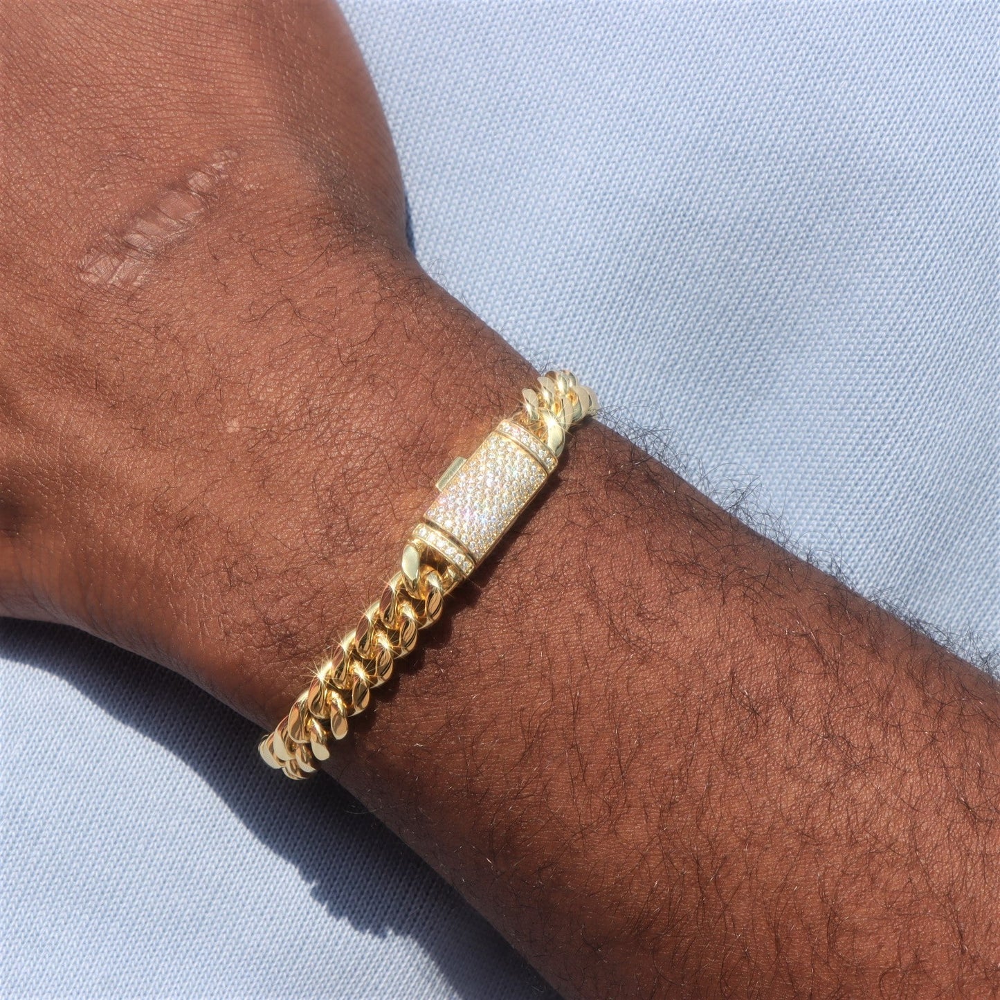 Plain Gold Cuban Link Bracelet with Moissanite Box Clasp
