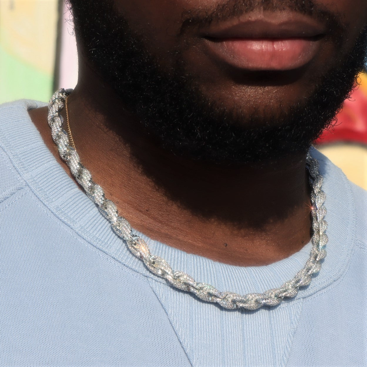 10mm Iced Rope Chain in White Gold