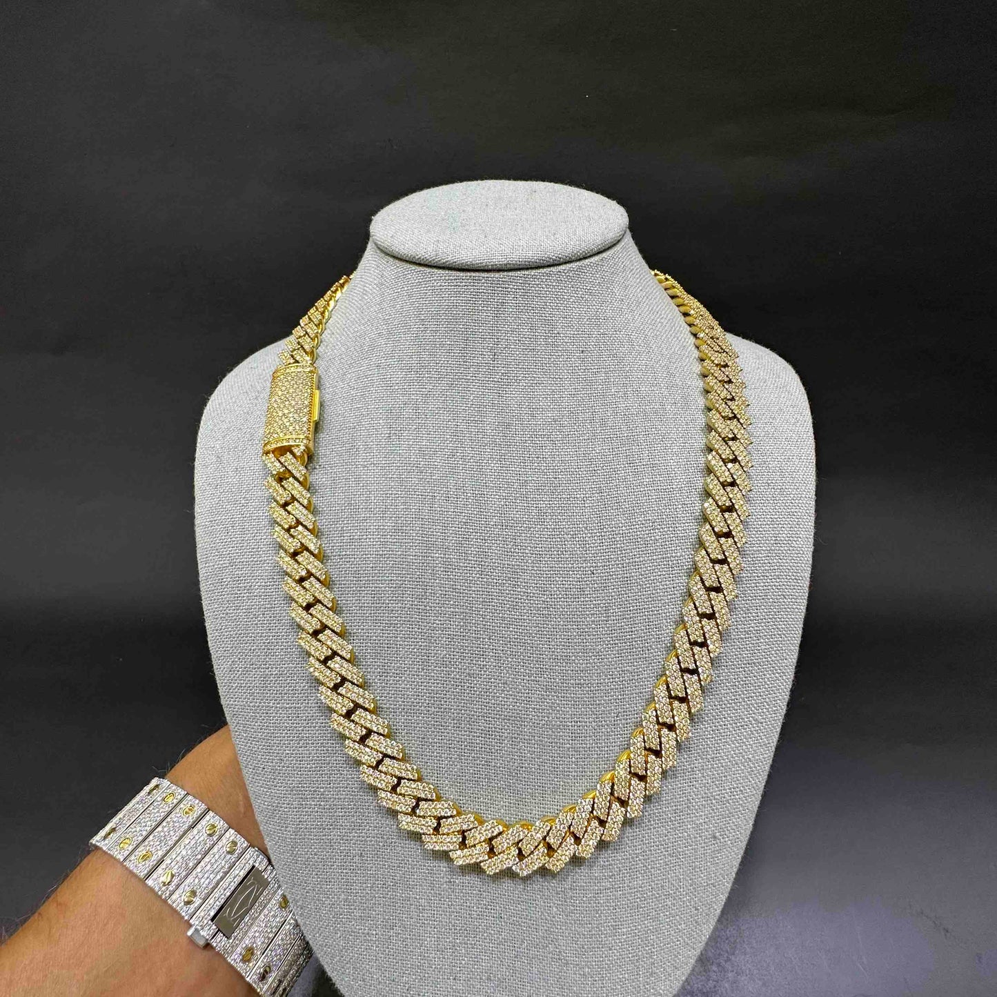 10k Yellow Gold BUST DOWN Iced Out Cuban Link w/ Prong