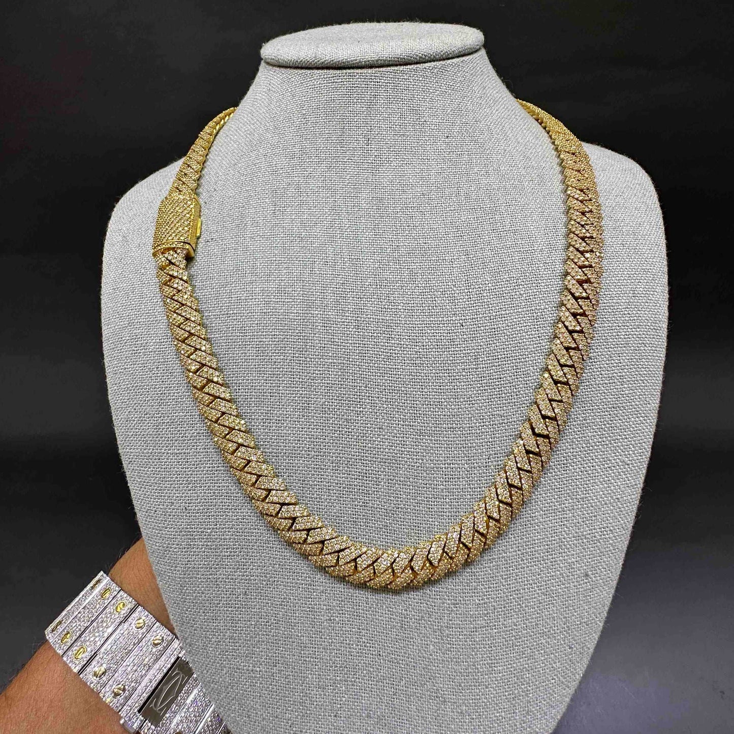 10k Yellow Gold Iced Out Prong Cuban Link VS1