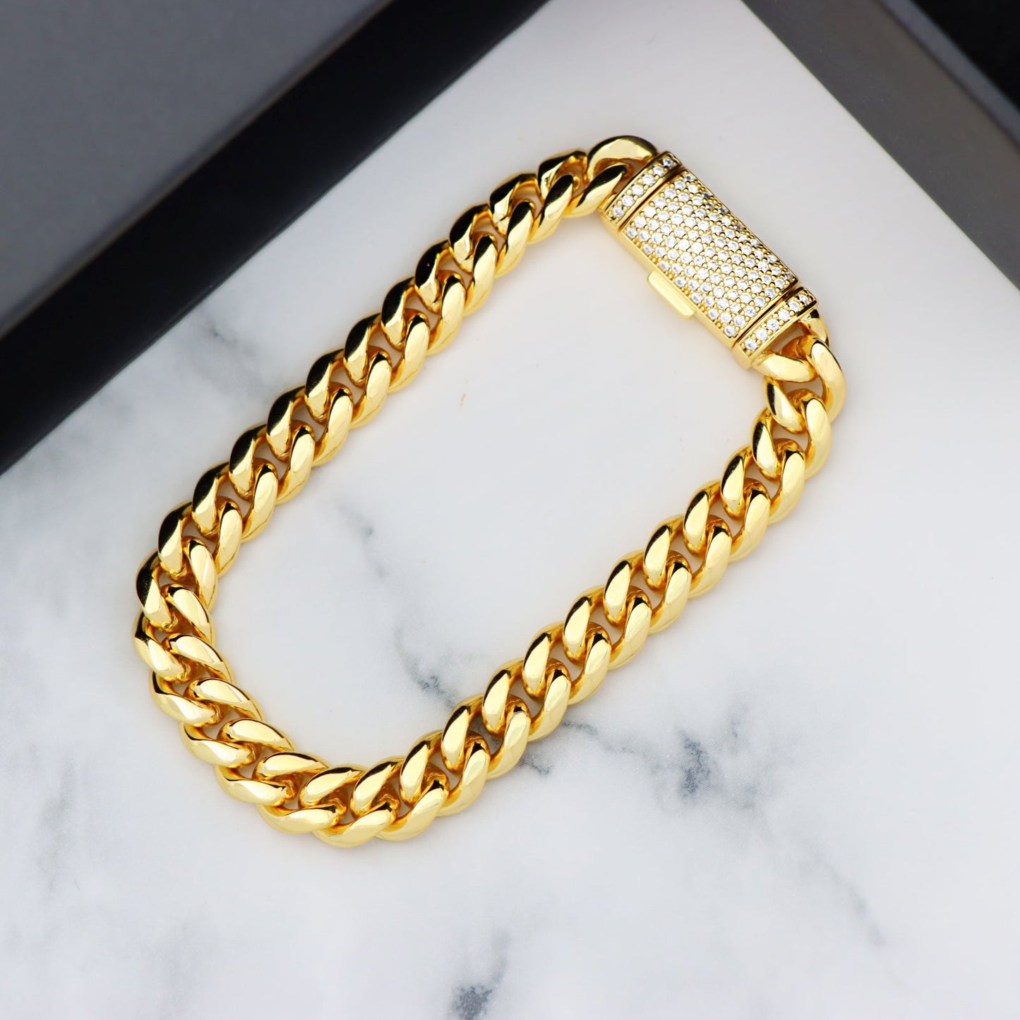 Plain Gold Cuban Link Bracelet with Moissanite Box Clasp