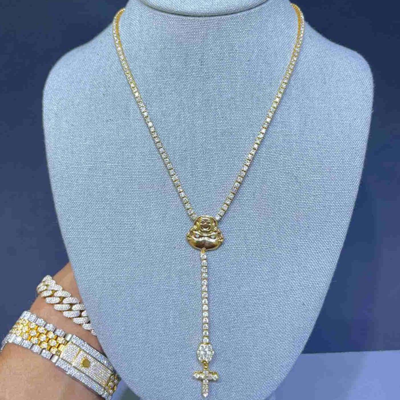 14k Tennis Yellow Gold Diamond Cross Necklace
