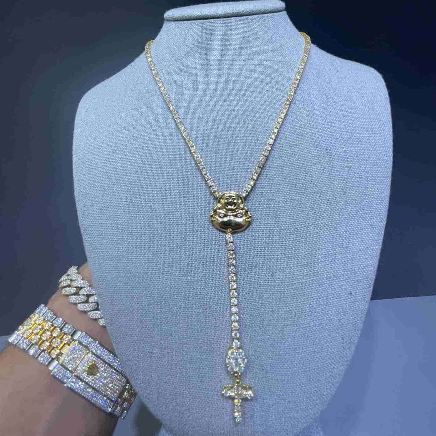 14k Tennis Yellow Gold Diamond Cross Necklace