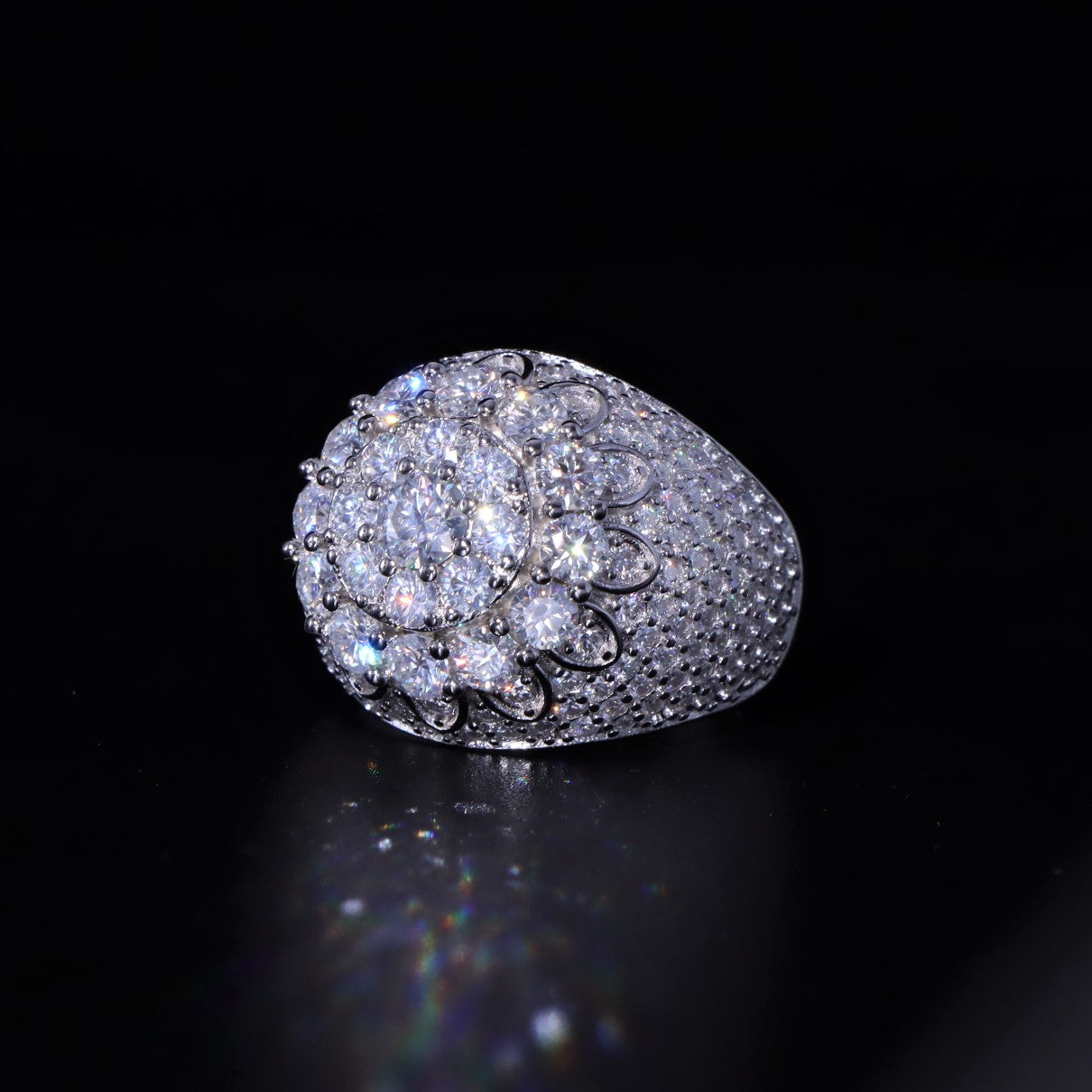 Moissanite S925 Clustered Ring in White Gold