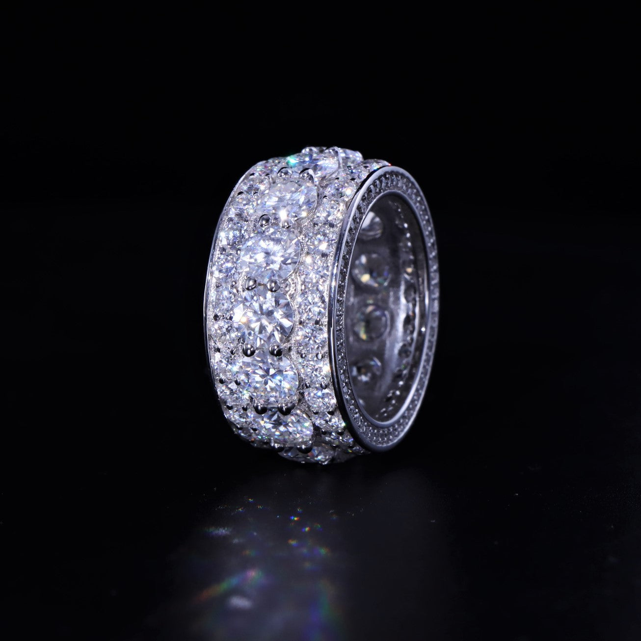 Moissanite S925 3 Layer Band Ring in White Gold