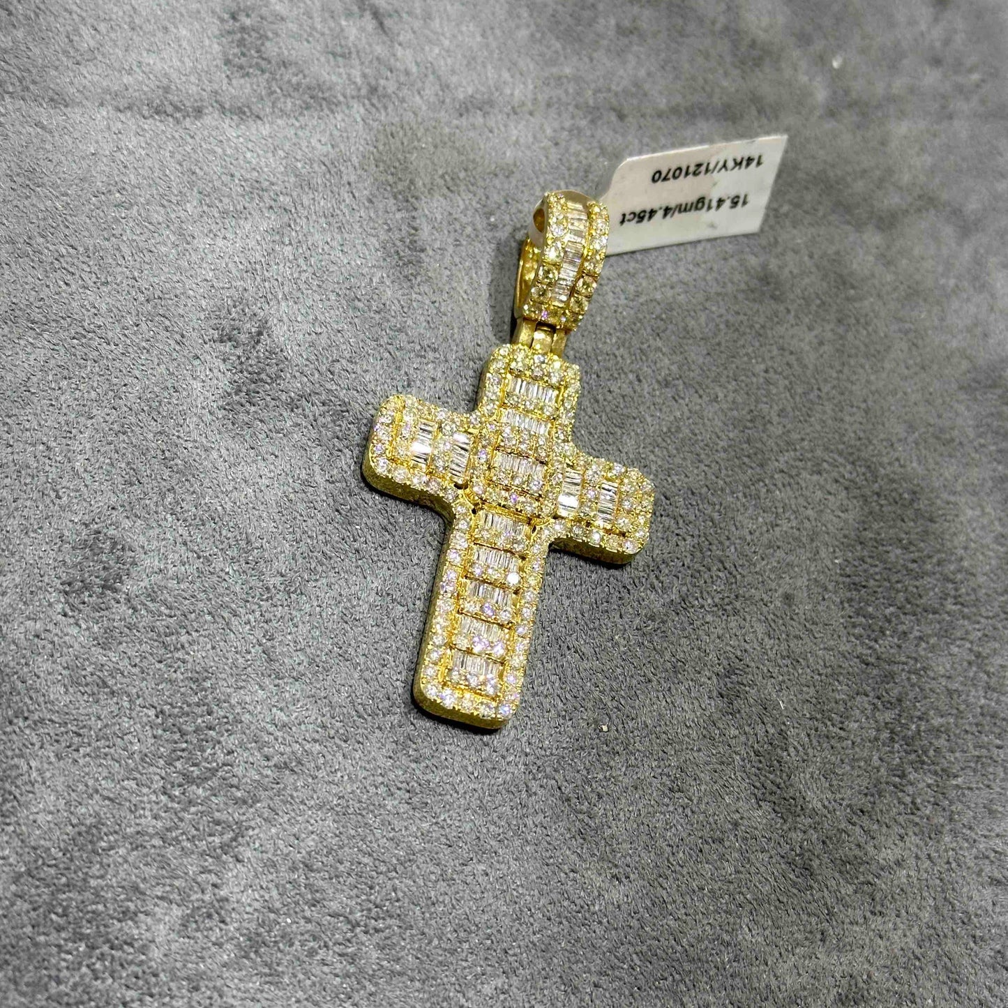 14k Yellow Gold Diamond "Baguette" Iced Bust Down Cross