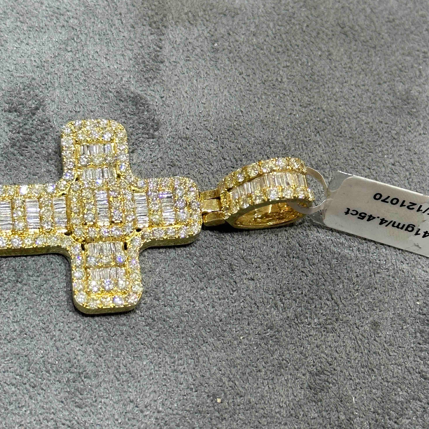 14k Yellow Gold Diamond "Baguette" Iced Bust Down Cross