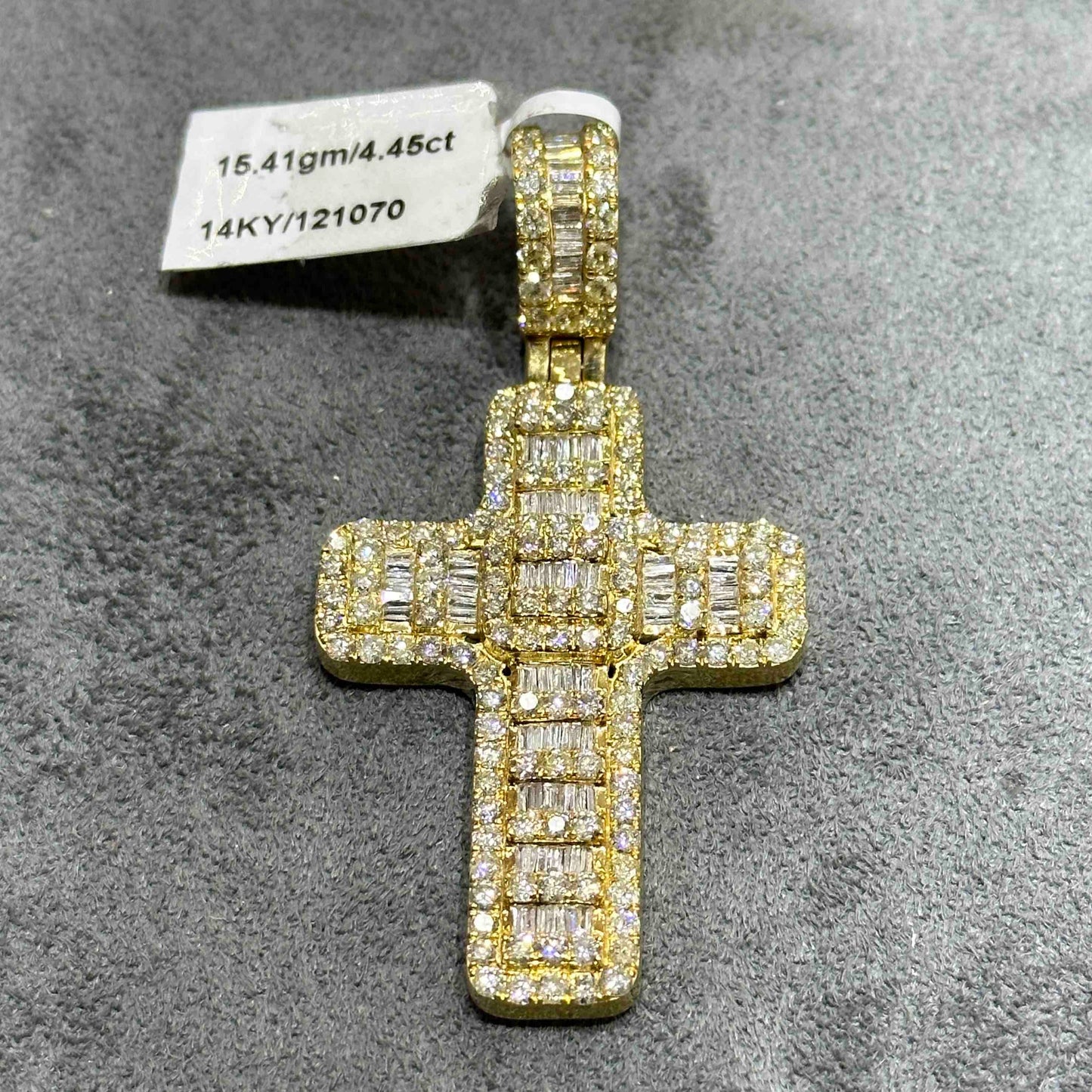 14k Yellow Gold Diamond "Baguette" Iced Bust Down Cross
