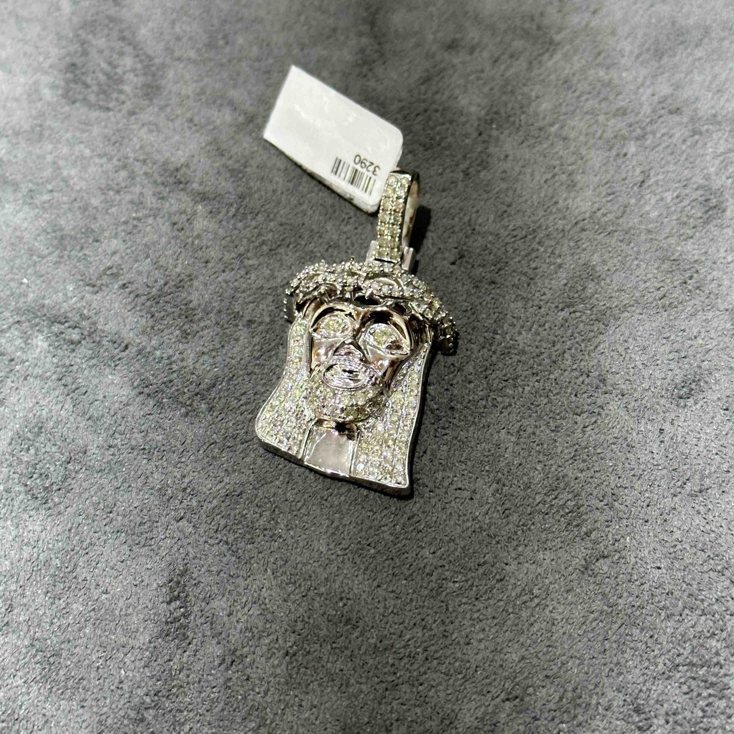 10k White Gold Jesus Piece Iced Bust Down