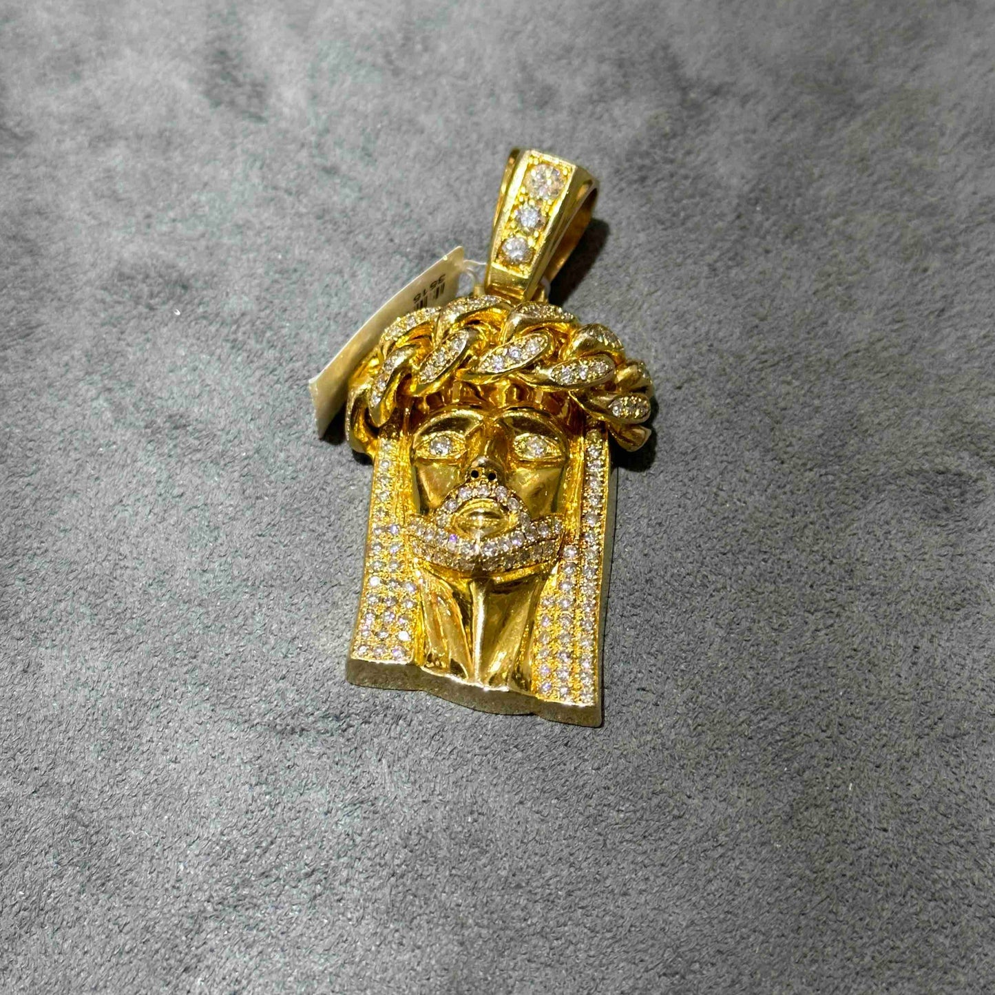 14k Solid Yellow Gold Jesus Piece Iced Bust Down