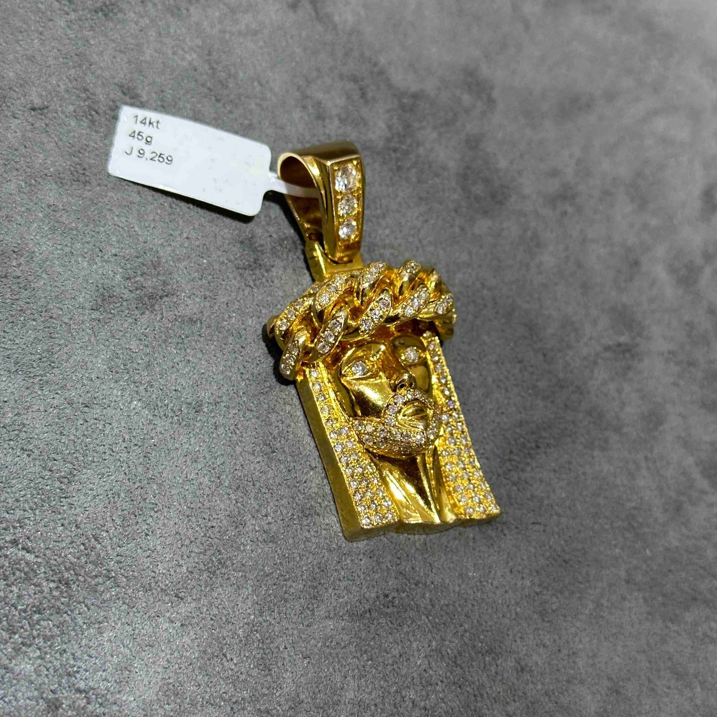 14k Solid Yellow Gold Jesus Piece Iced Bust Down