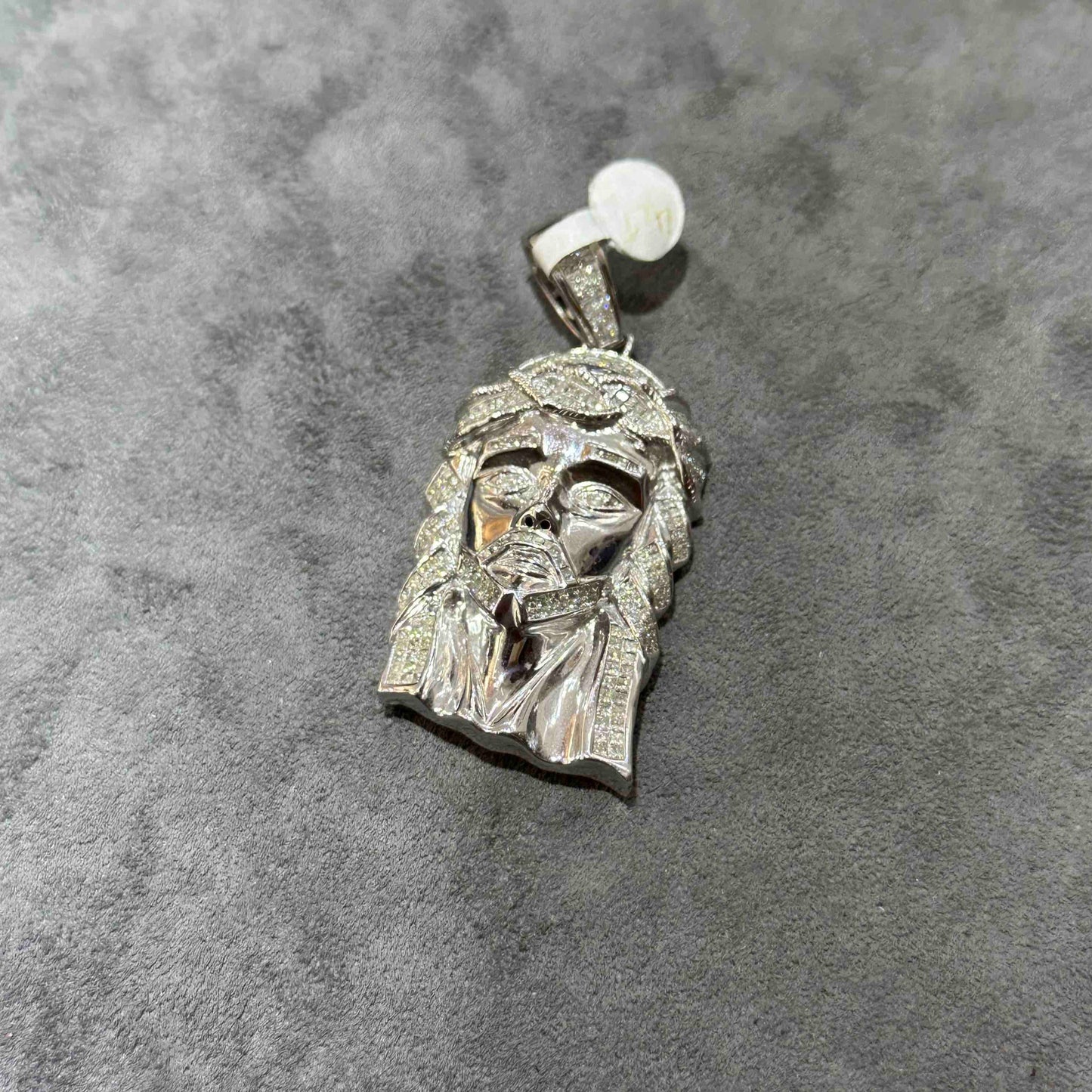 14k Solid White Gold Jesus Piece Iced Bust Down Pendant