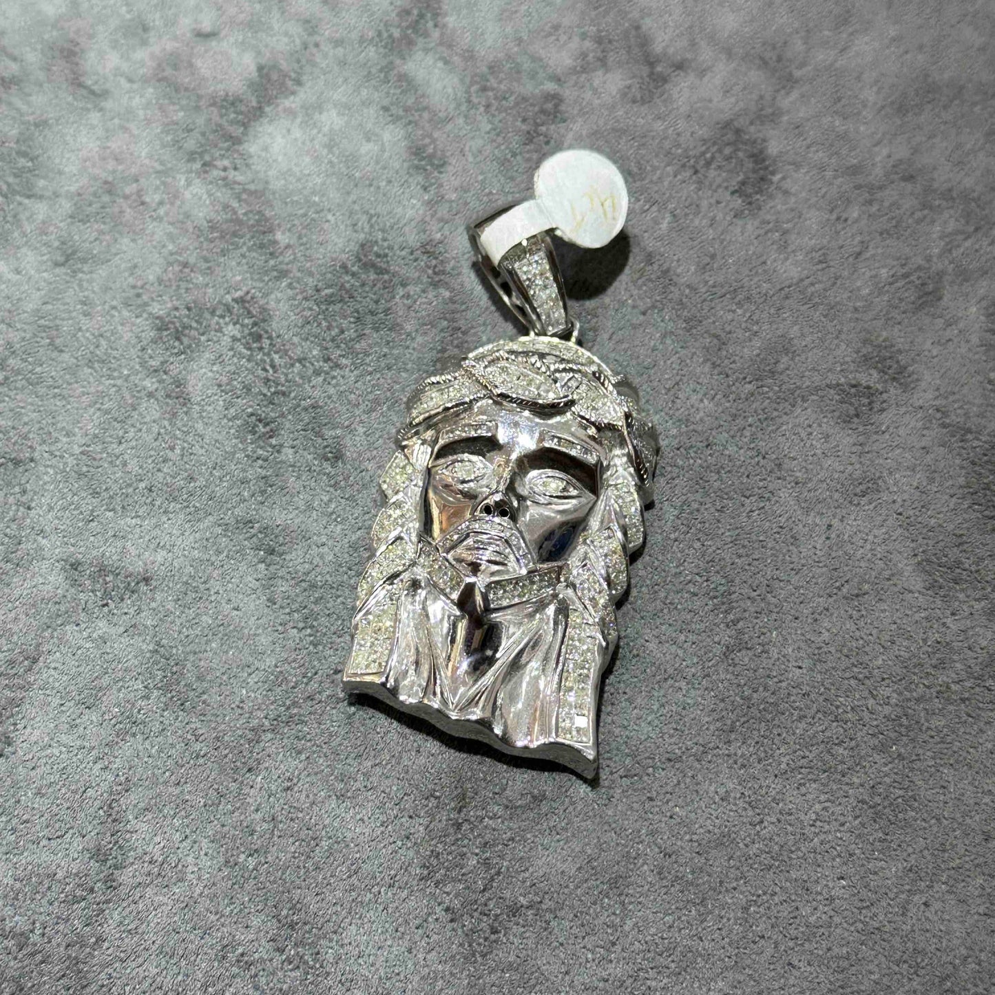 14k Solid White Gold Jesus Piece Iced Bust Down Pendant