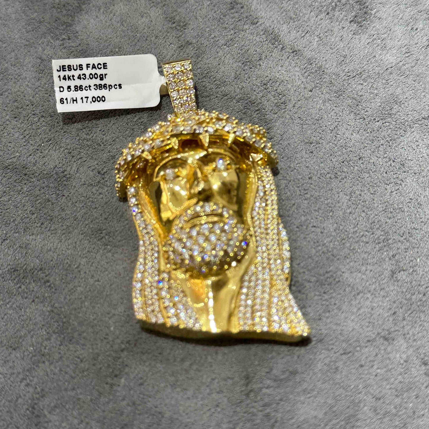 14k Solid Yellow Gold Jesus Piece Iced Bust Down Pendant