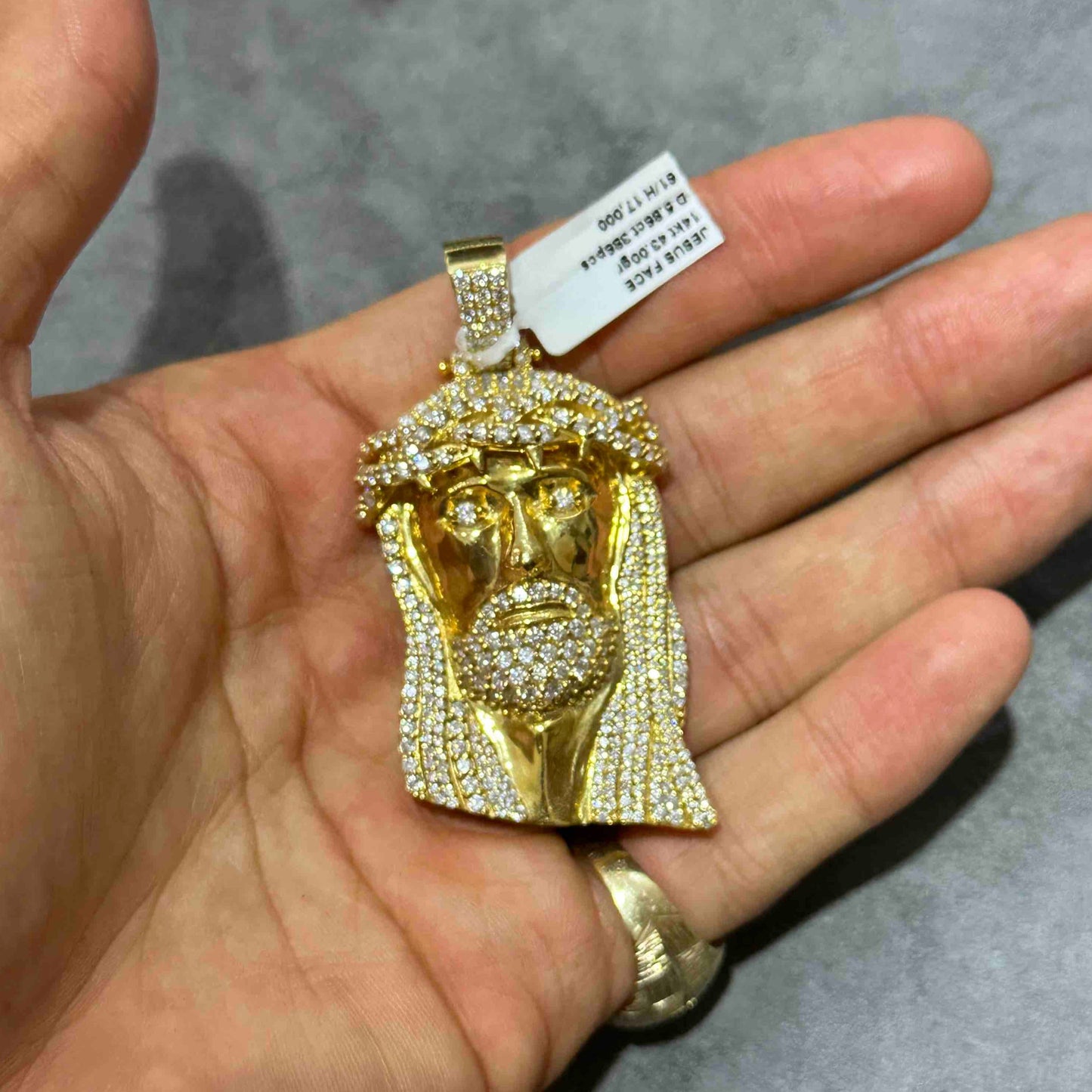 14k Solid Yellow Gold Jesus Piece Iced Bust Down Pendant