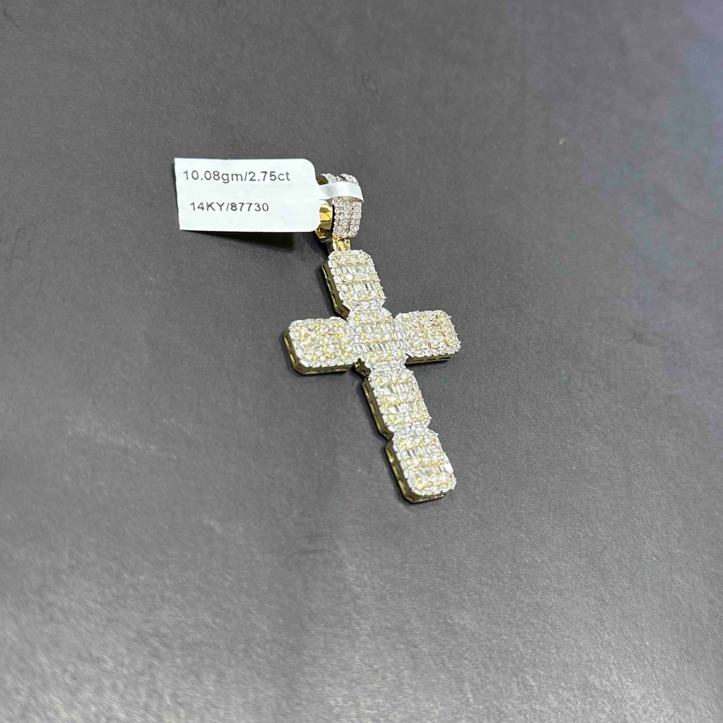14k Yellow Gold Diamond Baguette Cross Pendant