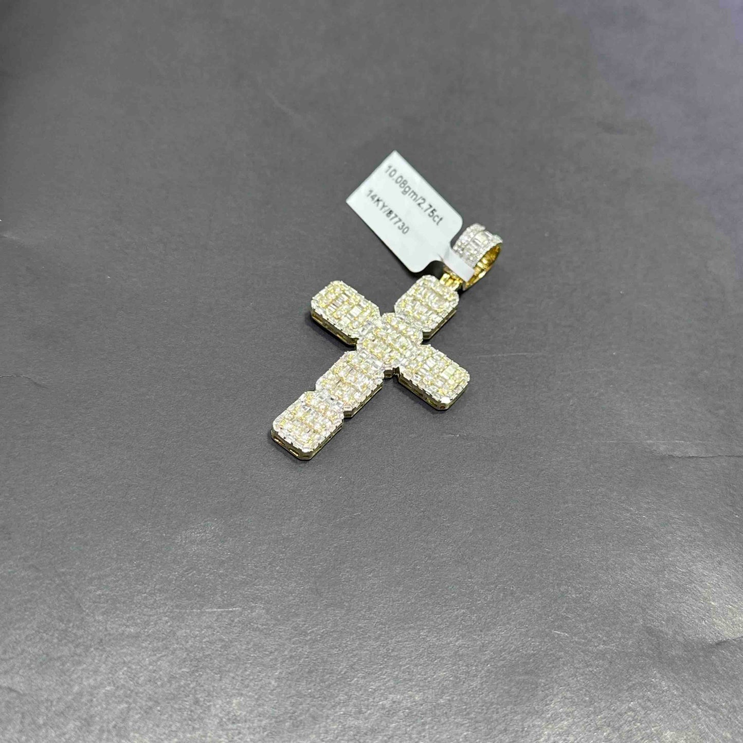 14k Yellow Gold Diamond Baguette Cross Pendant