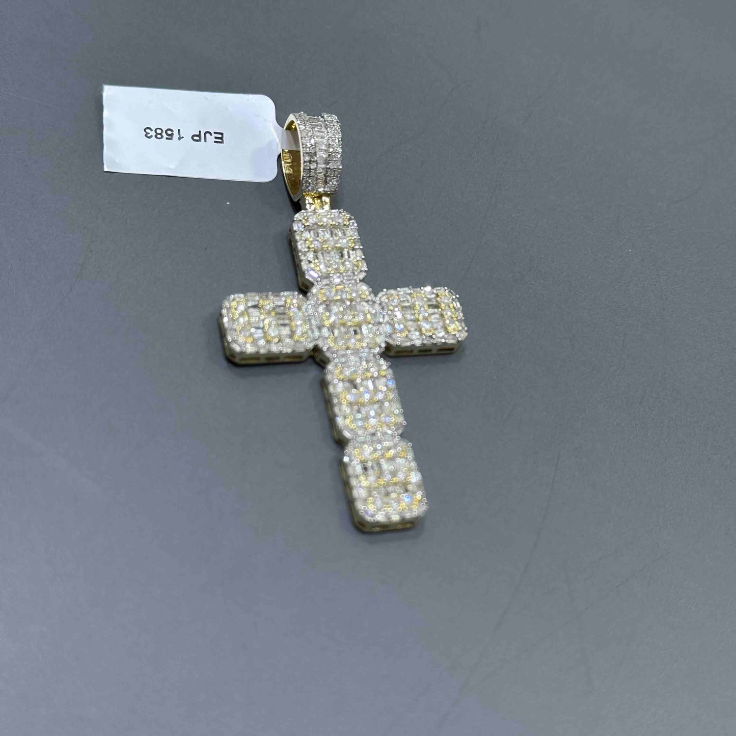 14k Yellow Gold Diamond Baguette Cross Pendant
