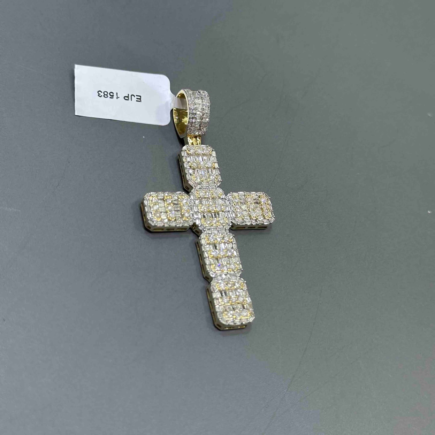14k Yellow Gold Diamond Baguette Cross Pendant