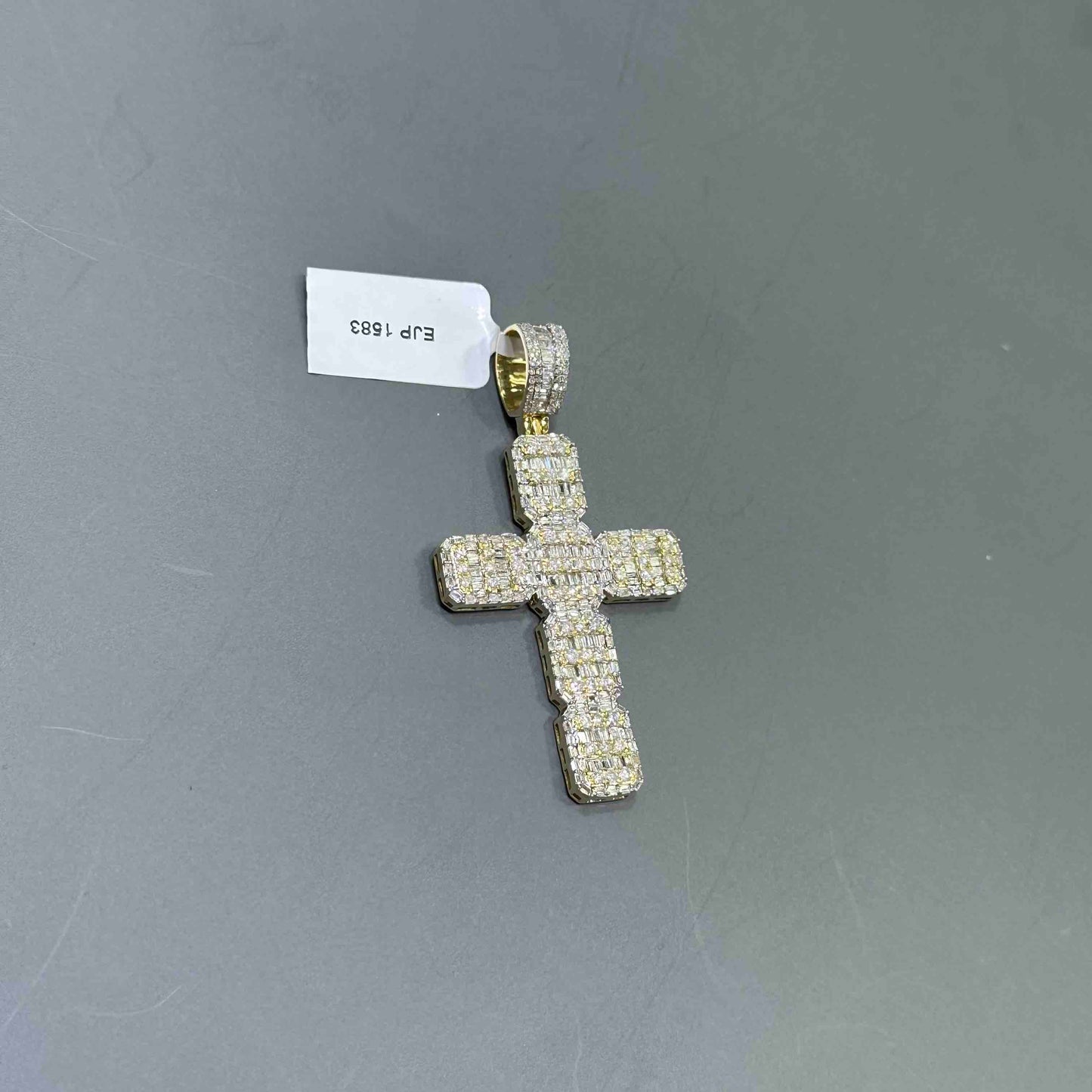 14k Yellow Gold Diamond Baguette Cross Pendant