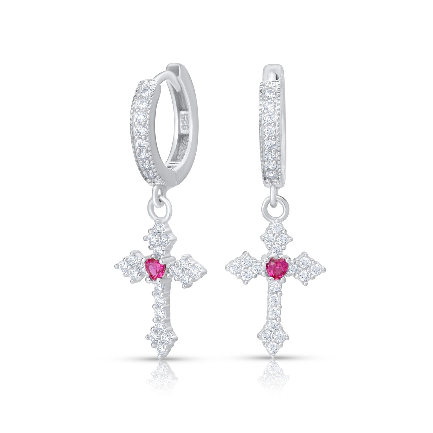 Moissanite Gothic Cross Hoop Earrings