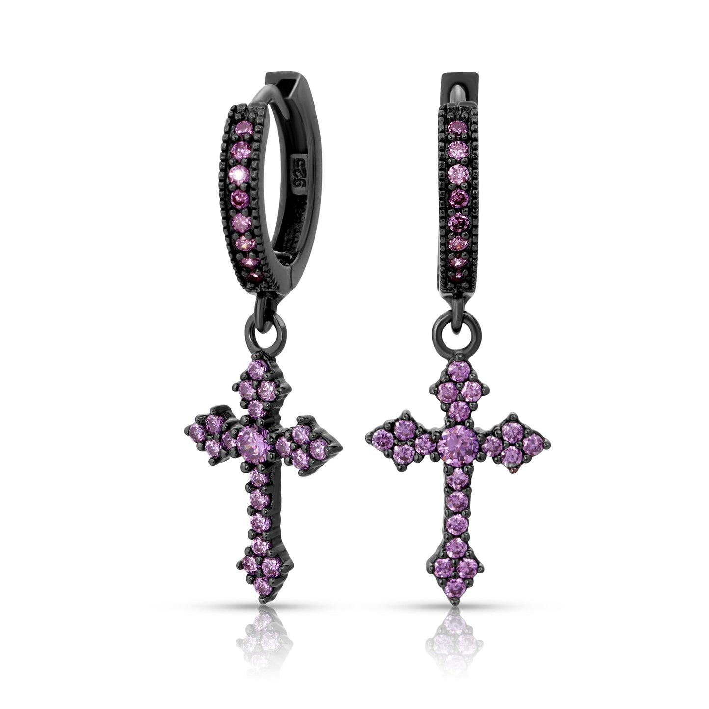 Moissanite Gothic Cross Hoop Earrings