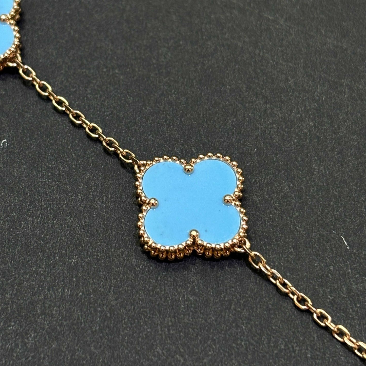 14k Turquoise Rose Gold Blue Clover Bracelet