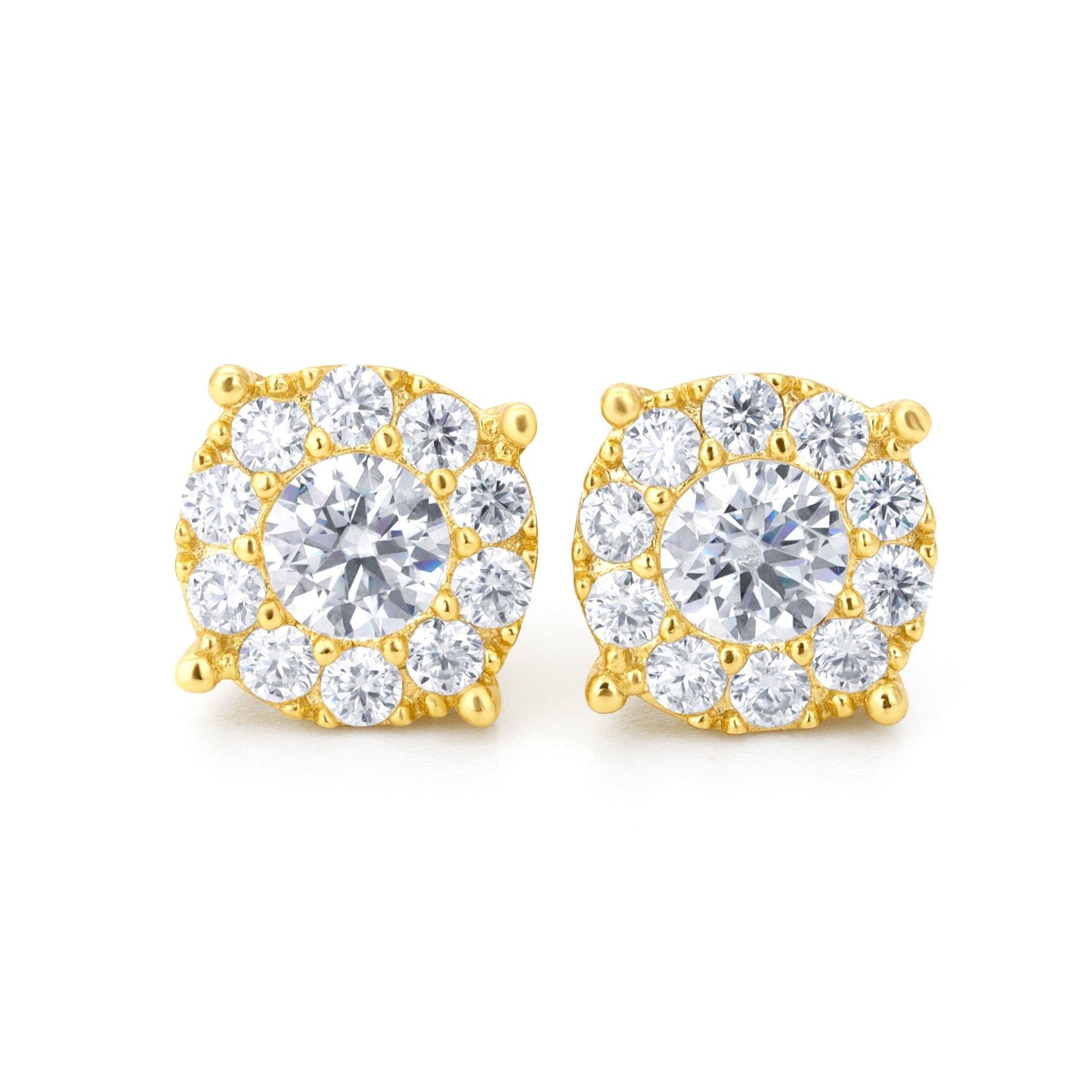 Round Floral Moissanite Stud Earrings in Sterling Silver