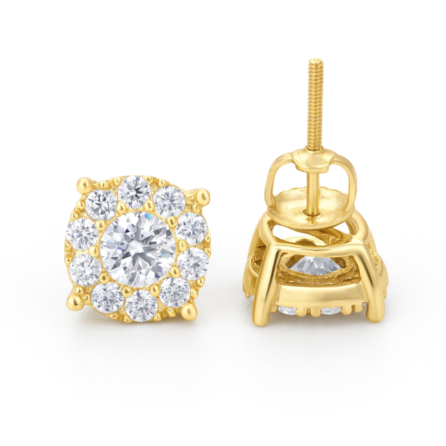 Round Floral Moissanite Stud Earrings in Sterling Silver