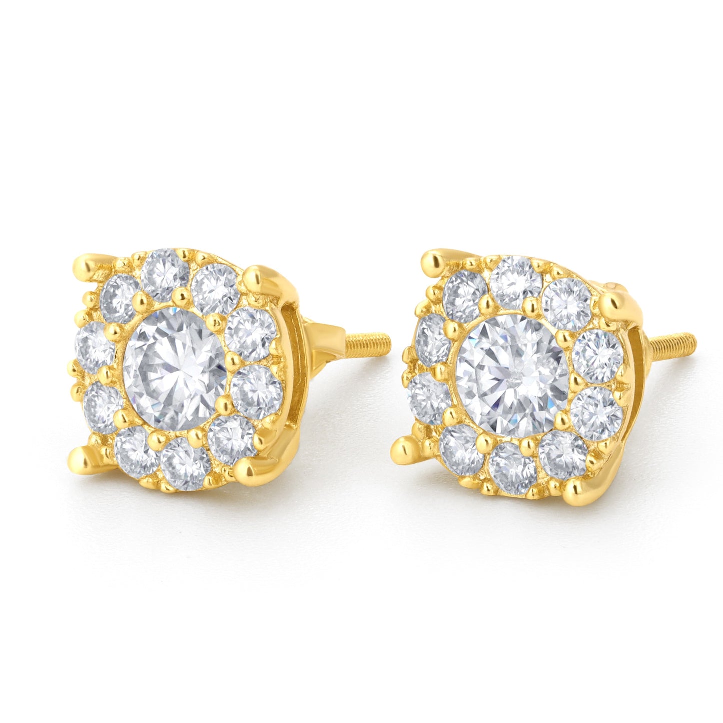 Round Floral Moissanite Stud Earrings in Sterling Silver