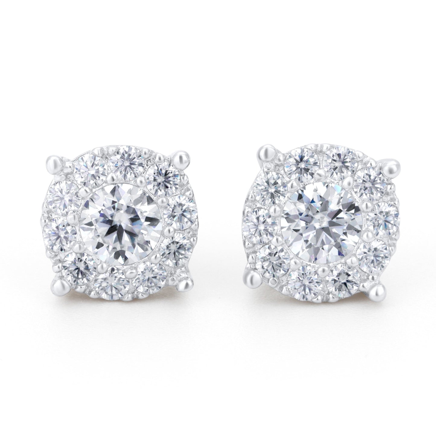Round Floral Moissanite Stud Earrings in Sterling Silver