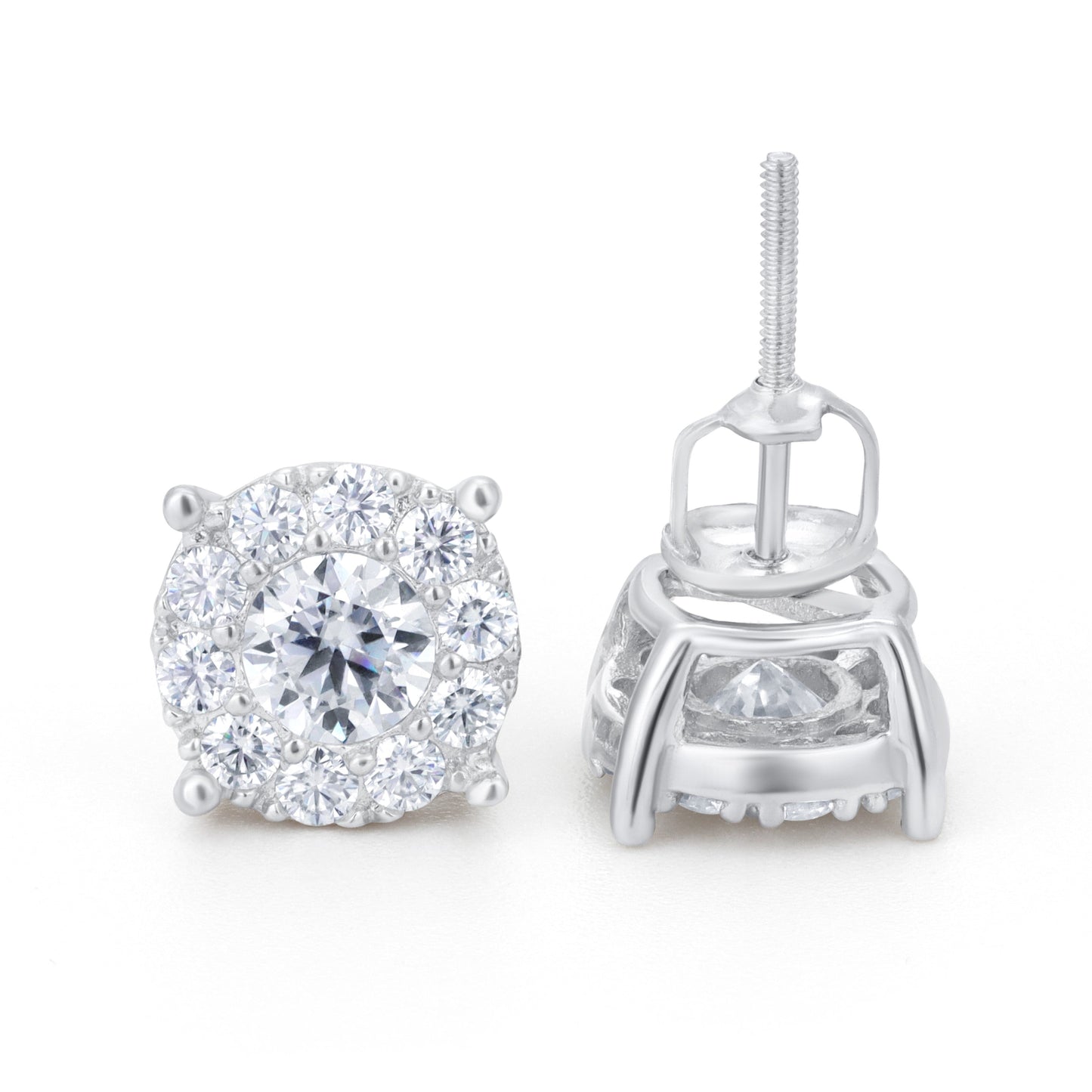 Round Floral Moissanite Stud Earrings in Sterling Silver
