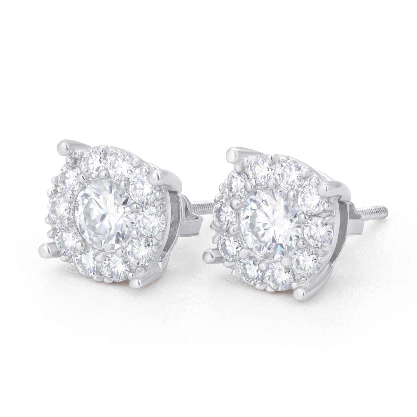Round Floral Moissanite Stud Earrings in Sterling Silver