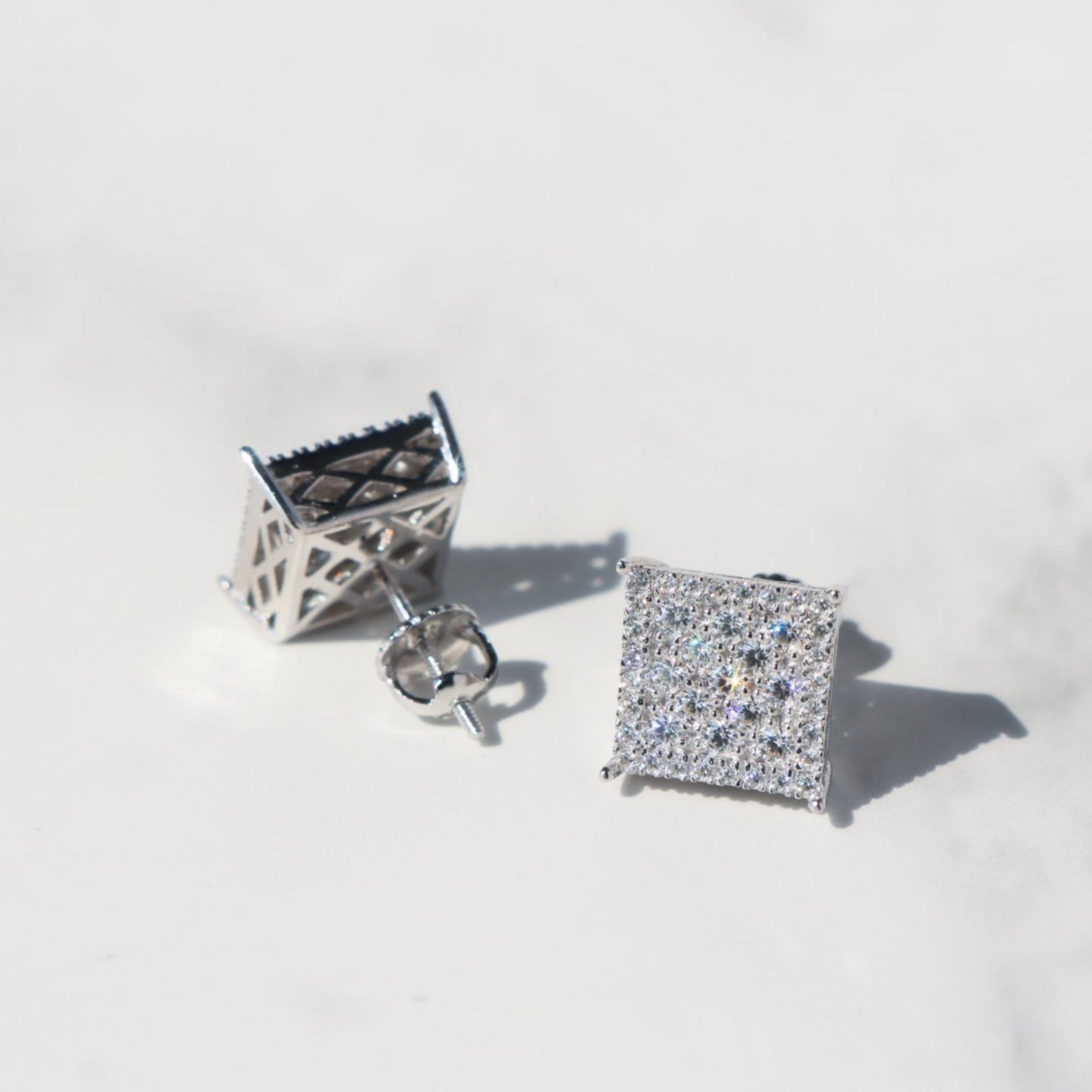 Square Moissanite Stud Earrings in Sterling Silver