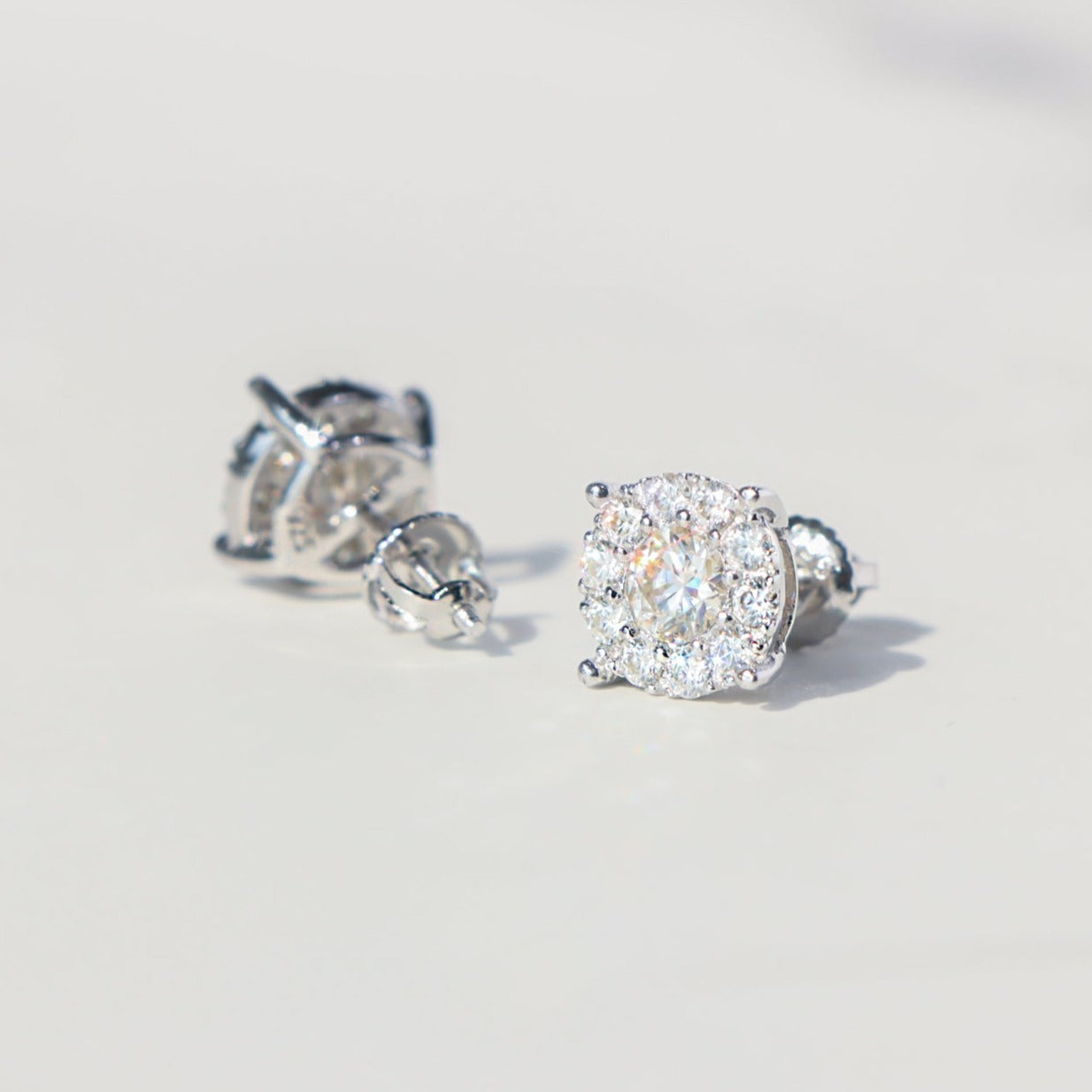 Round Floral Moissanite Stud Earrings in Sterling Silver