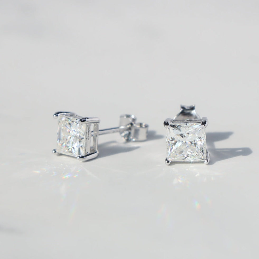 Princess Cut Moissanite Stud Earrings