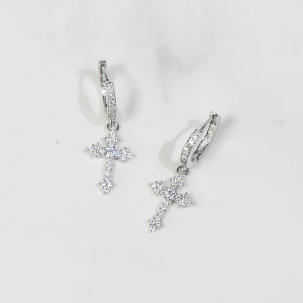 Moissanite Gothic Cross Hoop Earrings