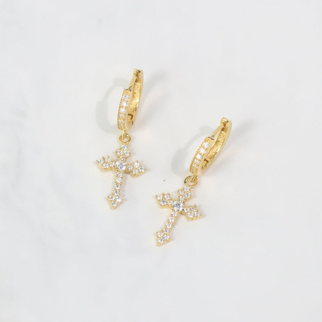 Moissanite Gothic Cross Hoop Earrings