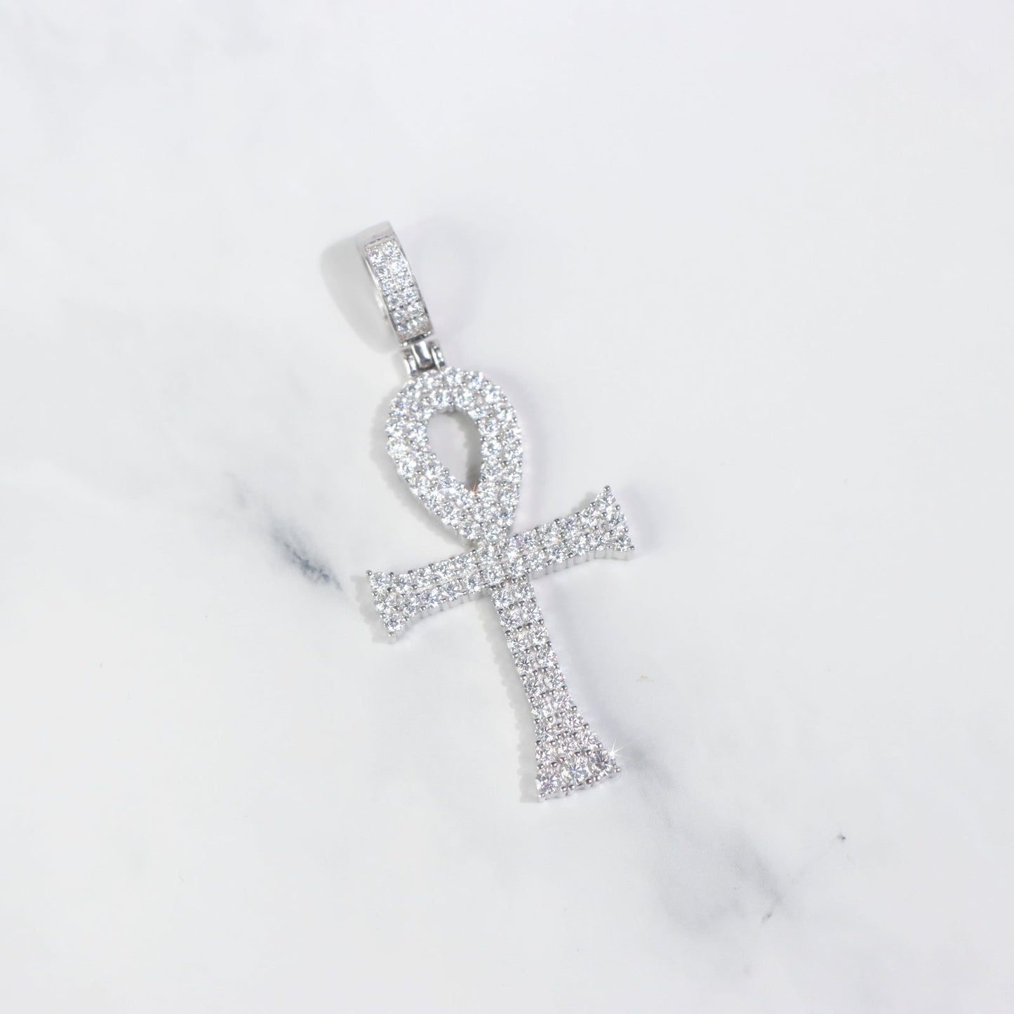 Moissanite Ankh Key Pendant in White Vermeil