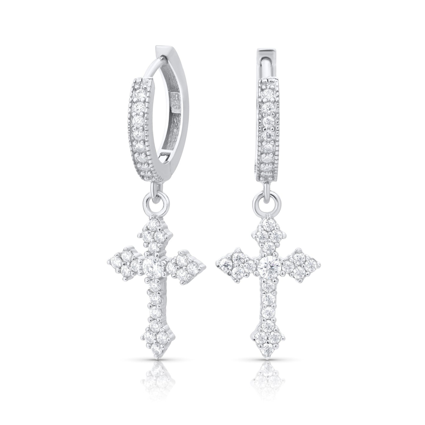 Moissanite Gothic Cross Hoop Earrings