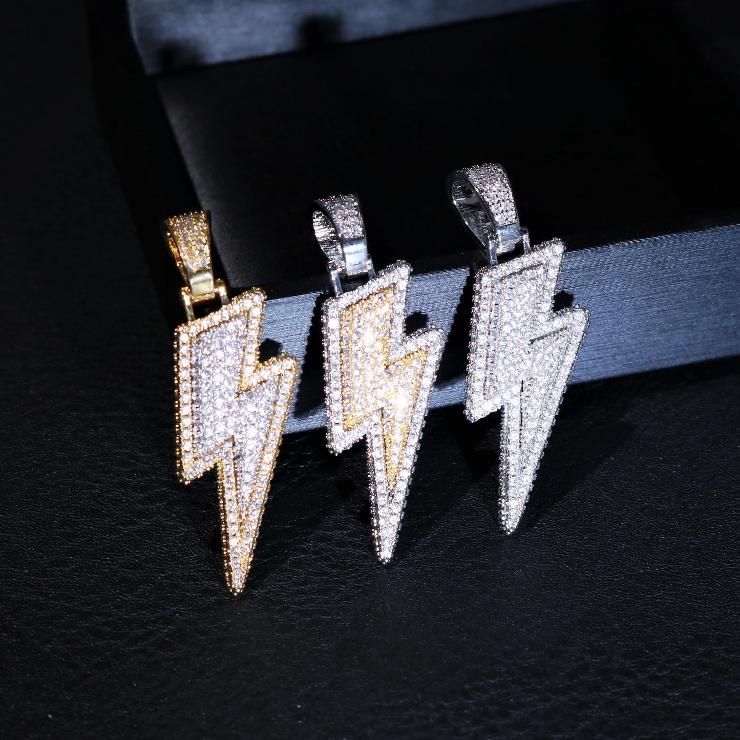 Iced Lightening Bolt Pendant