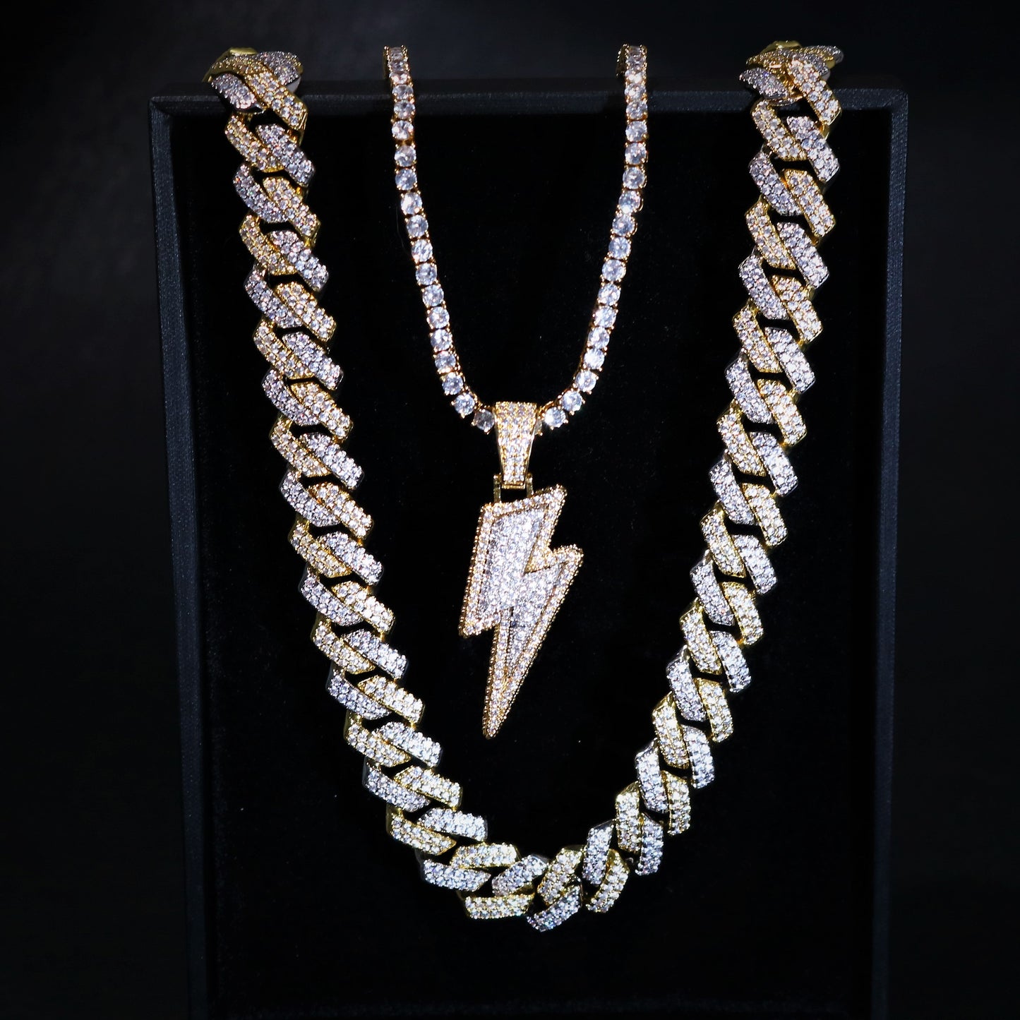 Iced Lightening Bolt Pendant