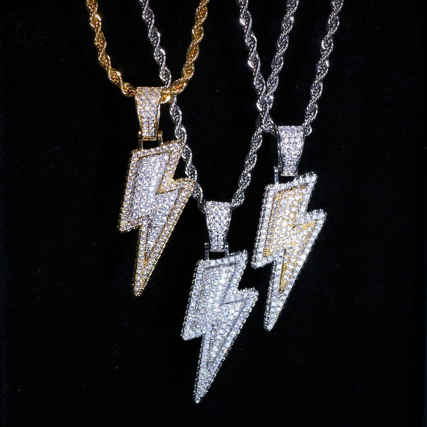 Iced Lightening Bolt Pendant