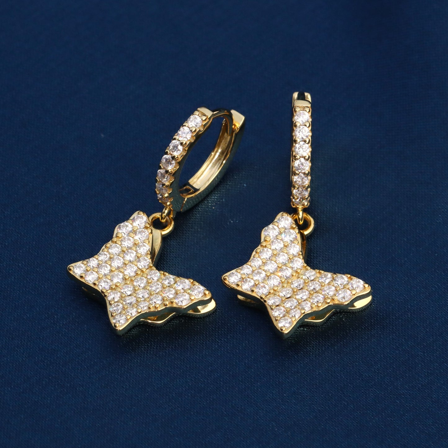 Diamond Butterfly Drop Hoop Earrings