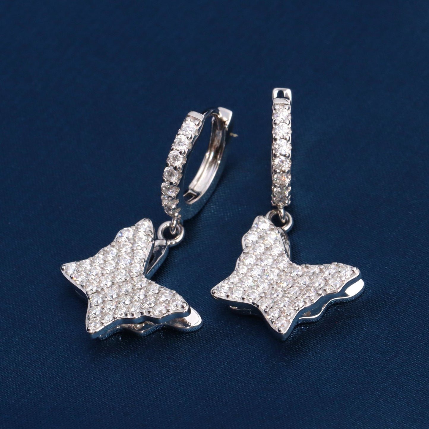 Diamond Butterfly Drop Hoop Earrings
