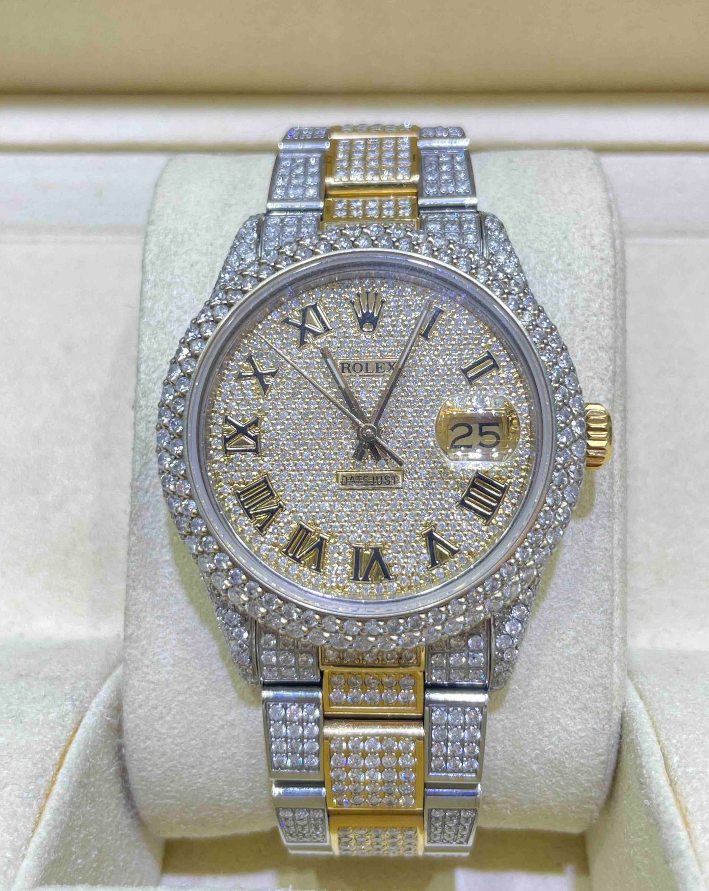 Yellow Two Tone VS1 Iced Rolex 36mm๐ | Roman Dial | Oysterband | 15cts