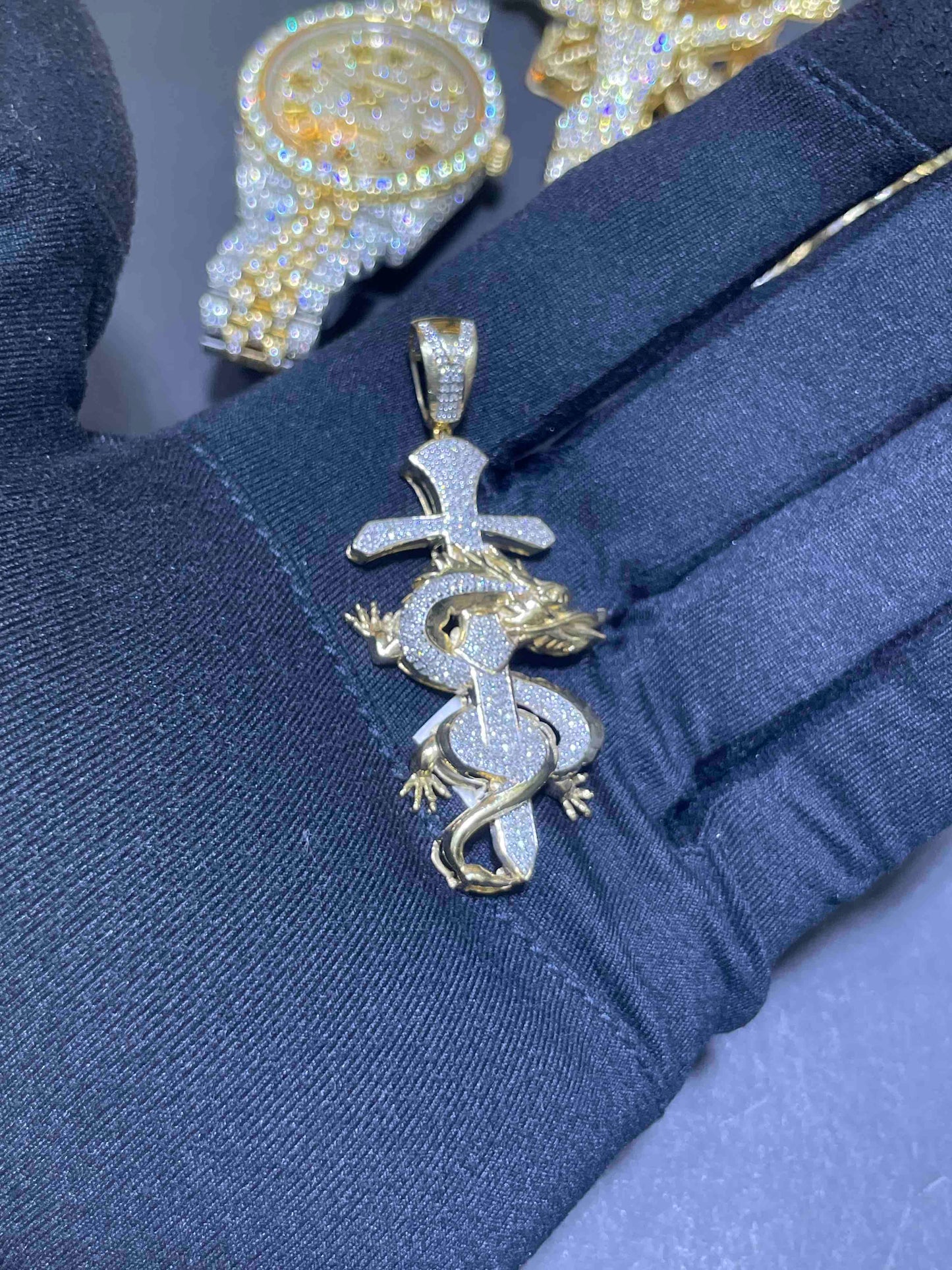 Iced Out Gold Snake Cross