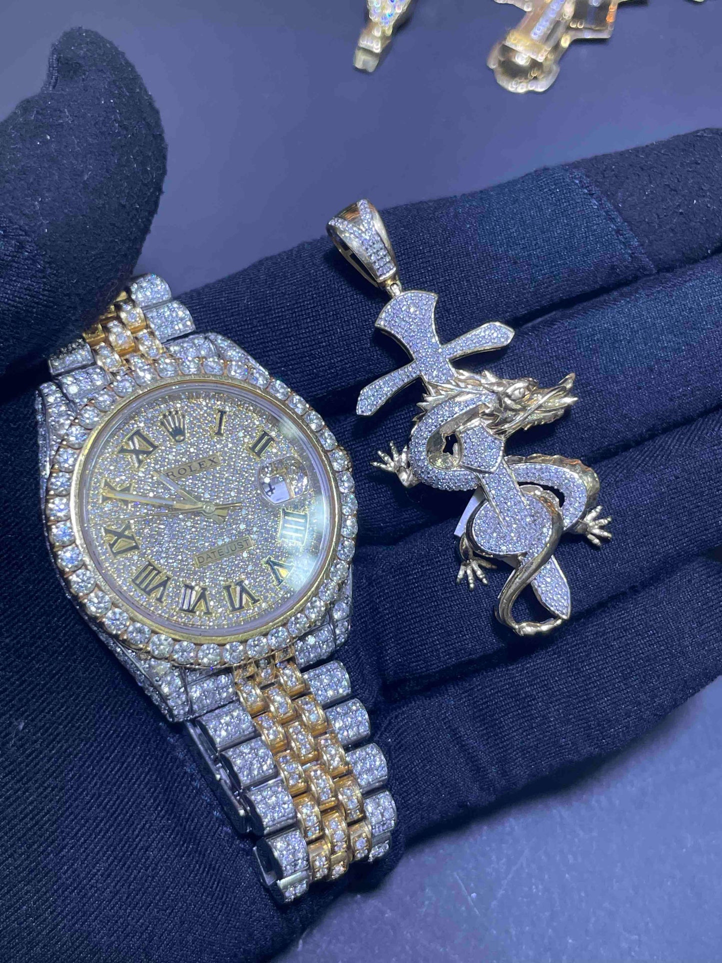 Iced Out Gold Snake Cross