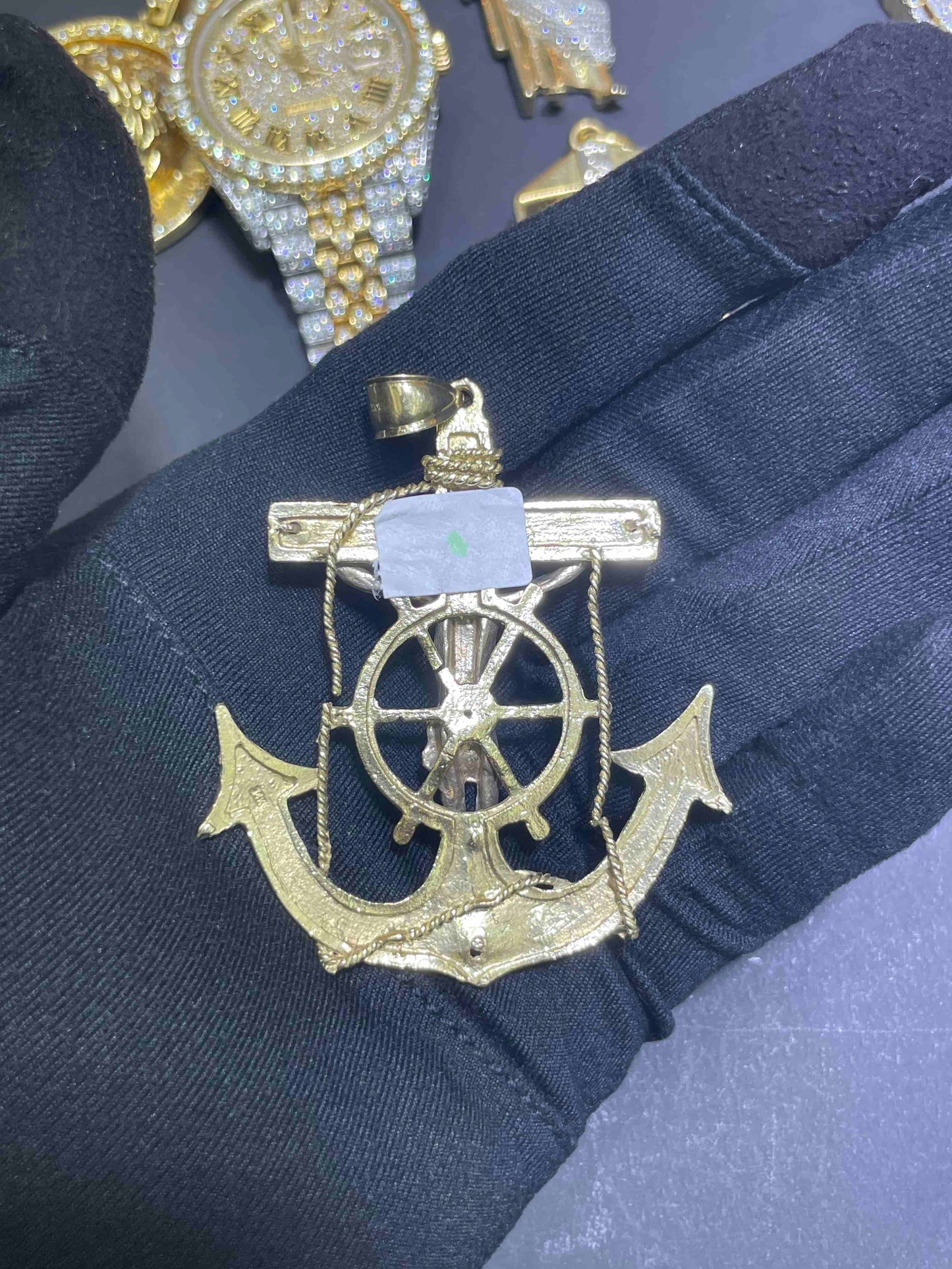 Gold Anchor Jesus Pendant